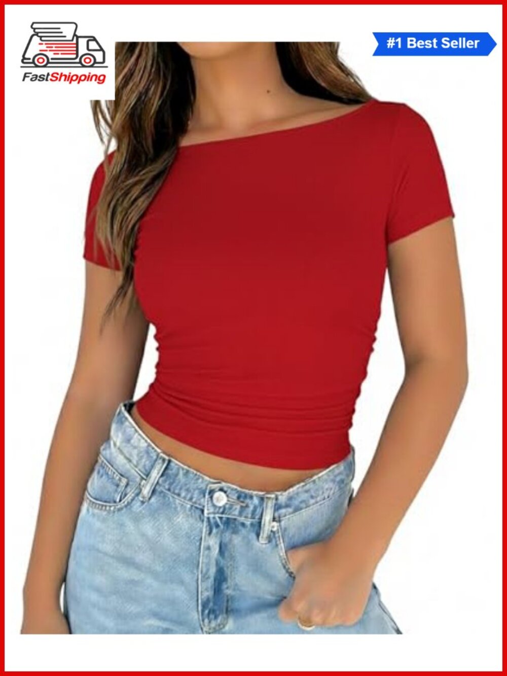 ✨ Ribbed Knit Women's Going Out Tops Boat Neck Short Sleeve Slim Fit Basic